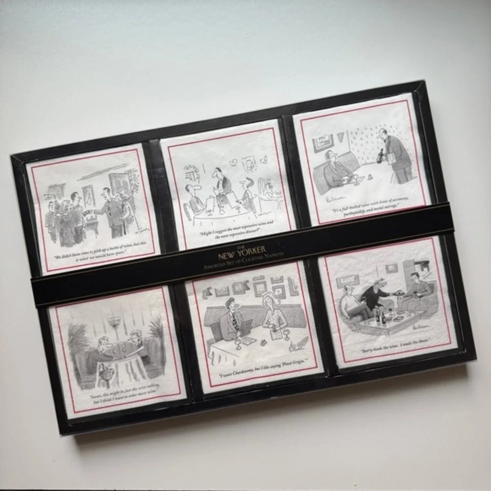 Vintage NIB New Yorker Cartoon Cocktail‎ Napkins Gift Set Restoration Hardware